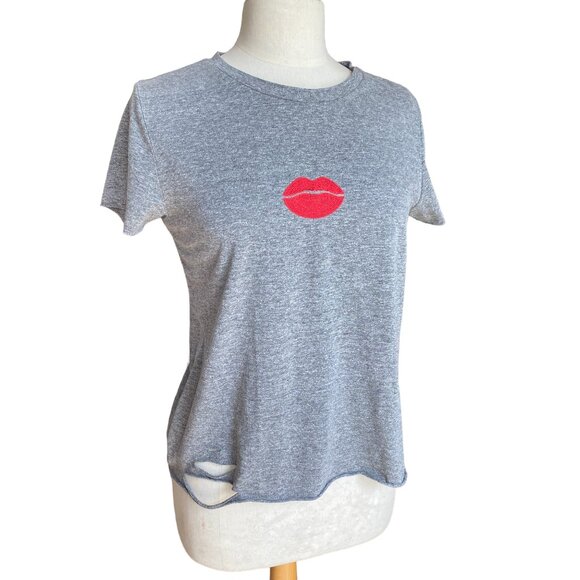 Wildfox Holey Embroidered Lips T-Shirt Sz S Distressed Rips Punk Grunge 90s Y2K - Picture 5 of 13